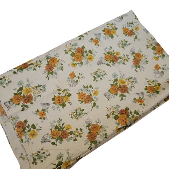 Vintage Enchanting Floral Fabric 2.5 Yards x 35" Yellow Orange Green Silky Feel - Picture 6 of 12